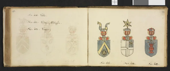 Illustratie uit een privéarchief in de Nationale Bibliotheek met de titel Insignia quædam virorum illustrium in Norvegia quodam habitantium van Iver Nielssøn Hirtzholm