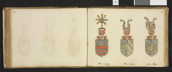 Illustratie uit een privéarchief in de Nationale Bibliotheek met de titel Insignia quædam virorum illustrium in Norvegia quodam habitantium van Iver Nielssøn Hirtzholm