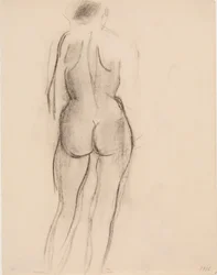 Vrouwelijk staand model, gezien van achteren