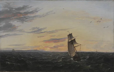 Een zeelandschap. De kust van het eiland Rügen in avondlicht