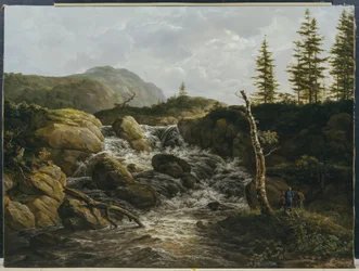 Bergachtig landschap met een waterval, Noorwegen