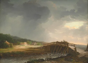 De brug over de Tryggevælde rivier met uitzicht op Køge, Seeland