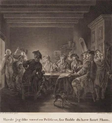 De politieke pottenbakker. "Had ik geen politicus geweest, dan zou je schaamte hebben gekregen." Gravure naar Lorentzens Holberg Galerij