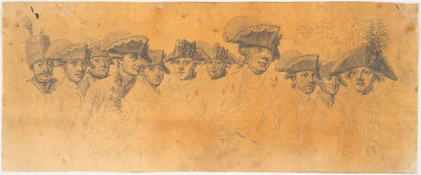 Voorbereiding voor de gravure: Frederik de Grote rijdt naar huis na een revue in Potsdam