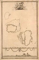 Titelvignet en uitzicht op kaart van Christiansø