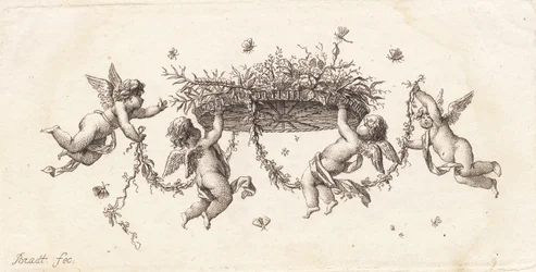 Vignet met slingerende bladeren en linten