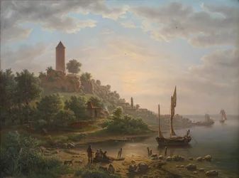 De kust bij Vordingborg met de Gåsetårnet op een vroege ochtend