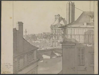 Uitzicht vanuit J.P. Møllers appartement in Hotel d’Irlande, Rue de Beaune nr. 3, over de Seine richting de Tuileries en Rue de Rivoli, 6 maart 1812