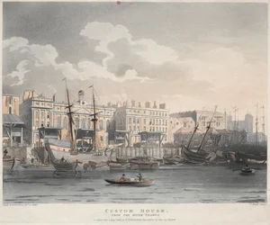 Douanehuis, vanaf de Theems, 1808
