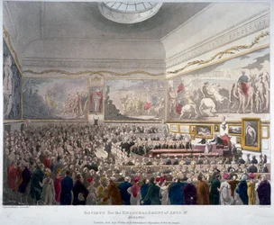 Bijeenkomst van de Society of Arts in de Adelphi-gebouwen, Westminster, Londen