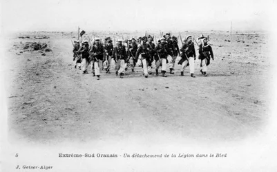 Een detachement van het Franse Vreemdelingenlegioen in de Saharawoestijn, Algerije, ca. 1905