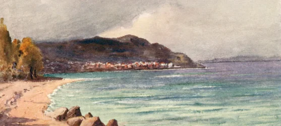 St Gingolph van Bouveret, na een storm, JHL (kleurenlitho)