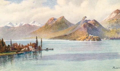 De kop van het meer van Annecy, Hte Savoie, JHL (kleurenlitho)