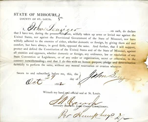 Loyaliteitseed van John Leuziger uit Missouri, County of St. Louis