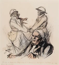 Lloyd George speelt nog steeds les lieus et les souvenirs serieux van WOI in 1922, 1922 (pen, penseel, inkt & wc op papier)