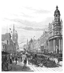 Collins Street kijkend naar het oosten, Melbourne, Victoria, Australië, 1886