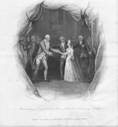 Eerste ontmoeting van George III met Prinses Charlotte..., 1761, midden 19e eeuw