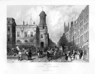 De late Royal Exchange en Cornhill, Londen, 19e eeuw