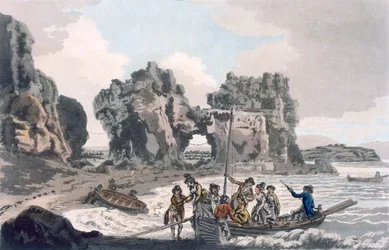 Uitzicht op Castle Rock vanaf de landingsplaats op de Flat Holmes, uit A Picturesque Guide to Bath, Bristol Hot-Wells, the River Avon and the Adjacent Country, gepubliceerd in 1793