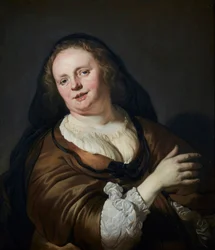 Tronie van een vrouw met een zwarte sluier