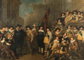 Officieren en andere burgerwachten van stadsdeel V in Amsterdam