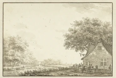 Kolfspelers bij een herberg aan een water