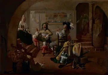 Interieur met soldaten en vrouwen, ca. 1650 (olieverf op paneel)