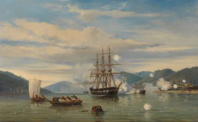 De Nederlandse, Engelse, Franse en Amerikaanse eskaders in Japanse wateren tijdens de expeditie onder leiding van de Franse commandant Constant Jaurès