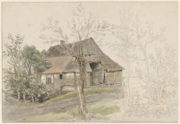 Boerenhuis met bomen te Delden