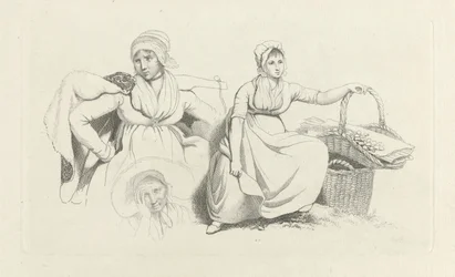 Studieblad met twee vrouwen en een kop Studie-prentwerk / Etudes gravées (series title)