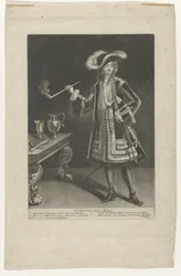 Portret kapitein Jan Bart, staand met pijp
