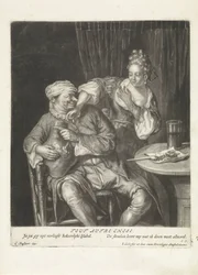 Vrouw en man met een wijnkruik