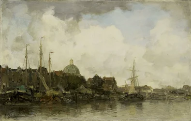 Stadsgezicht met een koepelkerk