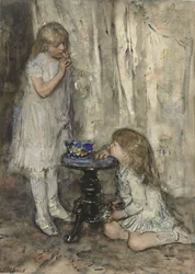 Twee meisjes die bellen blazen, ca. 1880