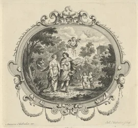 Wandelend paar vergezeld door putti