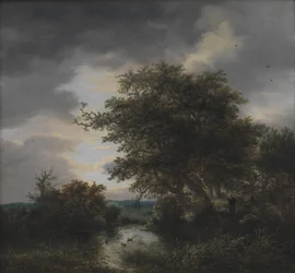 Eikenbomen bij een vijver