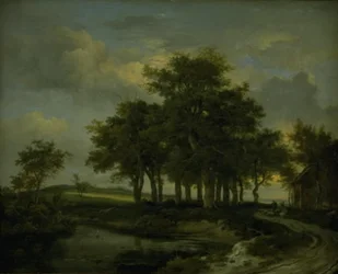 Eikenbomen bij een Weg, Avond