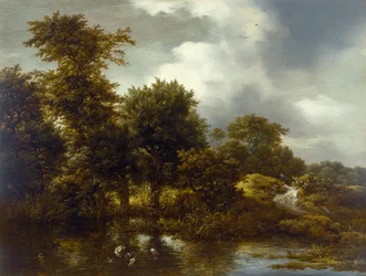 Een boslandschap met een vijver, eind jaren 1640