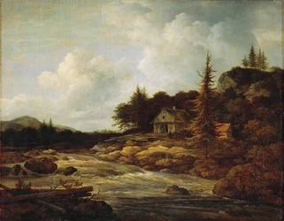 "Landschap met bergrivier (schilderij op doek)