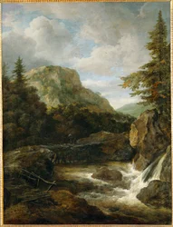 Berglandschap met waterval (schilderij op canvas)