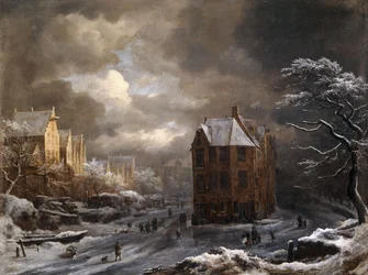 Uitzicht op het Hekelveld, Amsterdam, in de Winter, kijkend naar het Zuiden