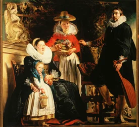 Jacob Jordaens en zijn gezin in een tuin (schilderij op doek)
