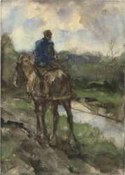 Jager te paard op het jaagpad