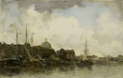 Stadsgezicht met een koepelkerk