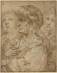 Allegorie op leeftijd (pen en bruine inkt met bruin gewassen op gelaagd papier)
