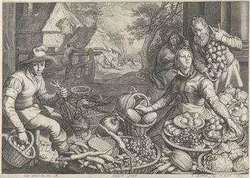 Marktscène en de rust op de vlucht naar Egypte (Keuken- en marktscènes met bijbelse scènes)