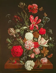 Een stilleven van bloemen in een glazen vaas, 17e eeuw