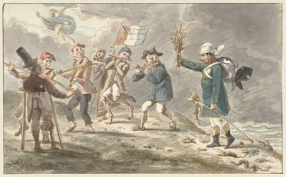 Spotprent op de terugtocht van Napoleon I Bonaparte uit Rusland