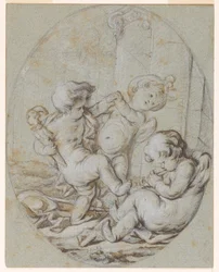 Drie putti: Ontwerp voor een grisaille schilderij