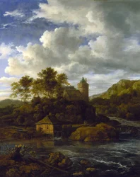 Kasteel en watermolen bij een rivier